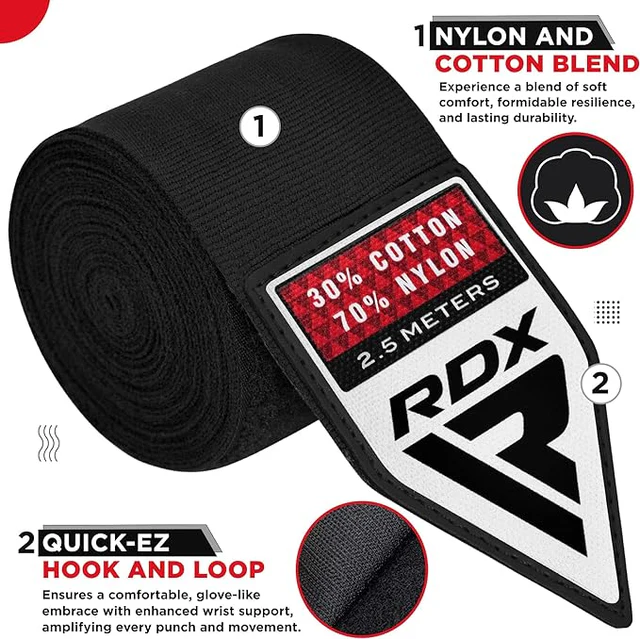RDX Çocuk Boks El Bandajı 3 Metre Siyah Bilek ve El Destek Bandajı